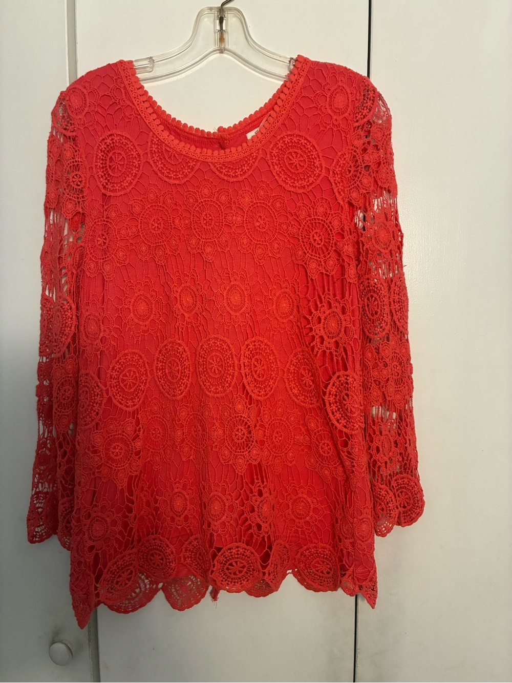 Solitaire Women Boho Crochet Top L Button Back Coral Cottage Core Beach Hippie